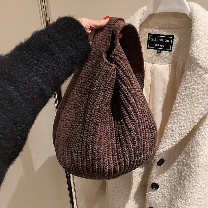 Women's Knit Tote Bag Shoulder Handbag Large Capacity Autumn Winter