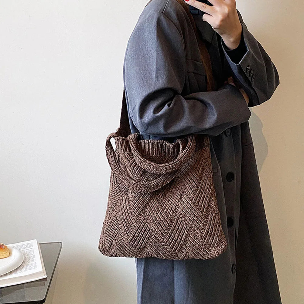 Women's Large Capacity Knitting Tote Bag for Autumn Winter