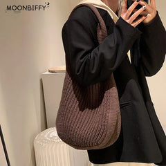 Women's Tote Bag Shoulder Handbags Autumn Winter Knitting Shopper Bags