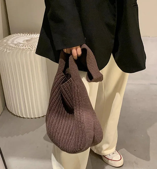 Women's Knit Tote Bag Shoulder Handbag Large Capacity Autumn Winter
