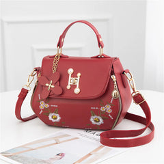 Women's Embroidery Messenger Bag Leather Crossbody Handbag
