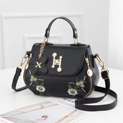 Women's Embroidery Messenger Bag Leather Crossbody Handbag