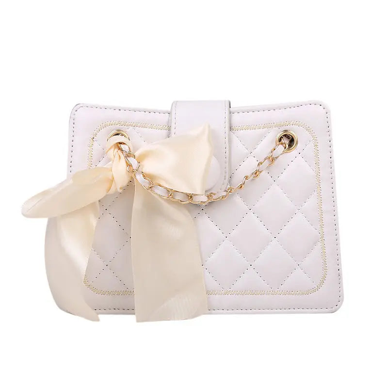 Women's Bow Silk Scarf Underarm Bag Diamond Chain Shoulder Messenger Bag