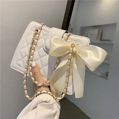 Women's Bow Silk Scarf Underarm Bag Diamond Chain Shoulder Messenger Bag
