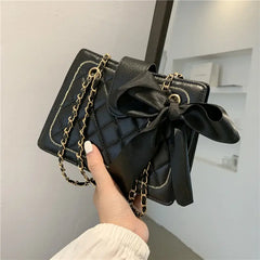 Women's Bow Silk Scarf Underarm Bag Diamond Chain Shoulder Messenger Bag