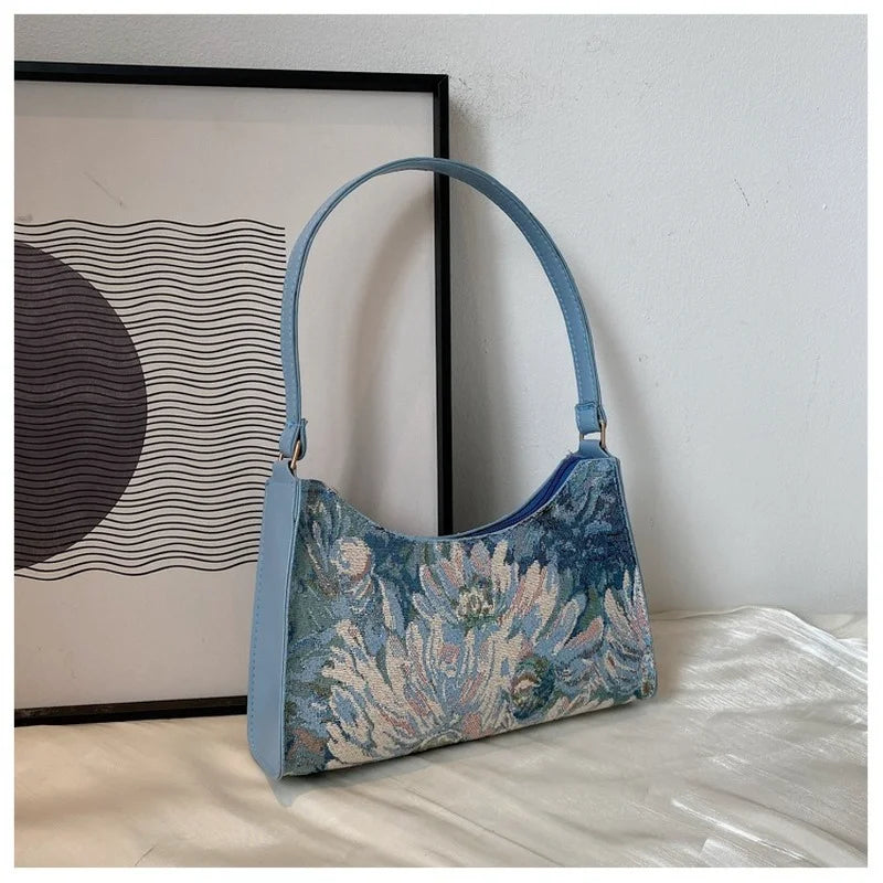 Women's Underarm Bags Autumn Oil Painting Shoulder Bag Handbags and Purses