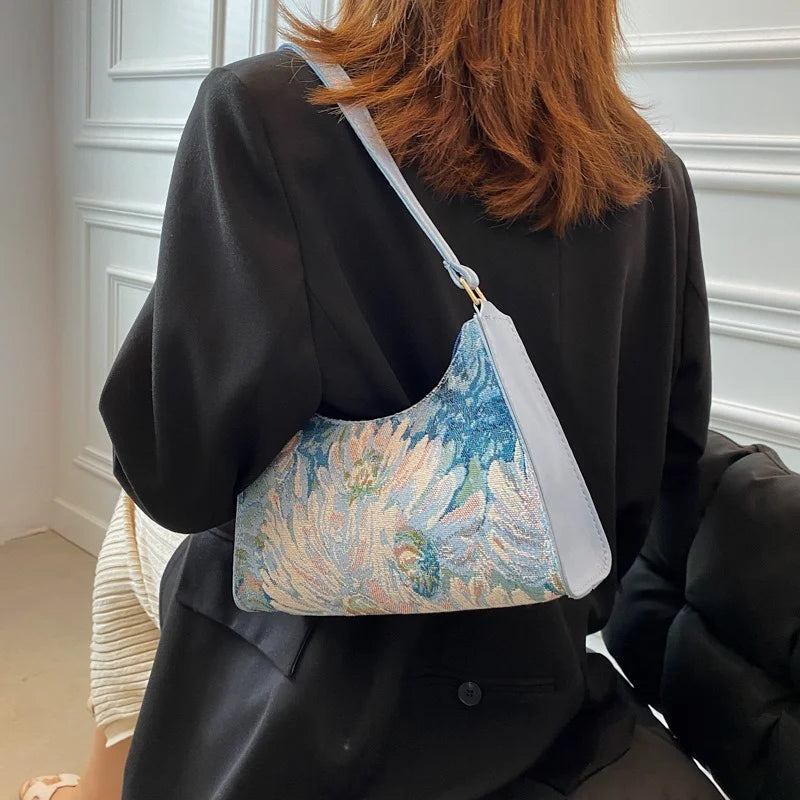Women's Underarm Bags Autumn Oil Painting Shoulder Bag Handbags and Purses