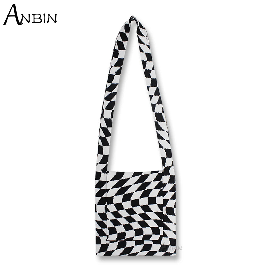 Vintage Crochet Crossbody Bag Checkered Lightweight Hobo Shoulder Purse