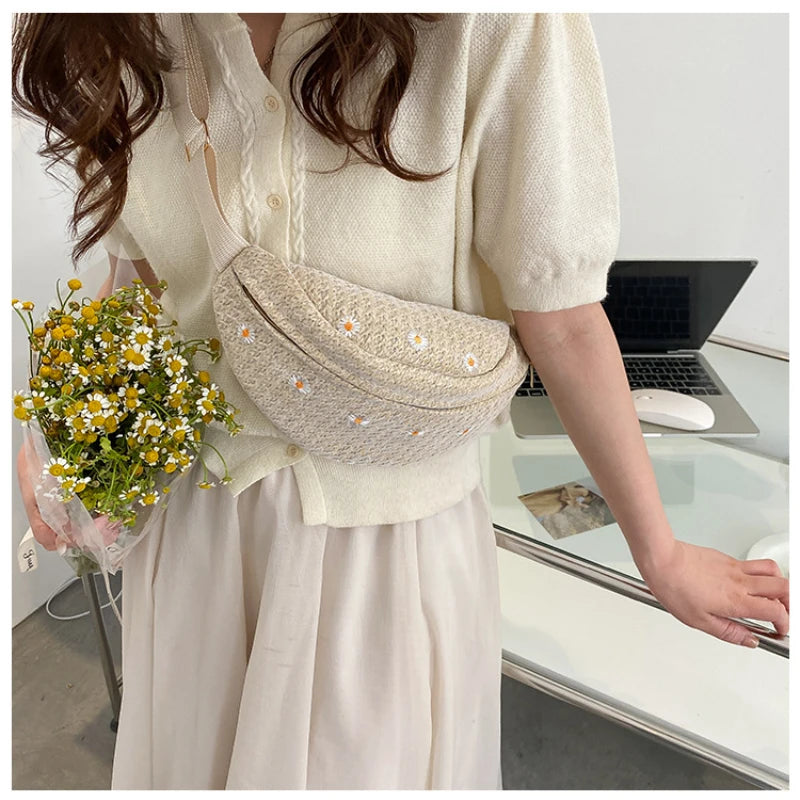 Straw Woven Women's Waist Bag Shoulder Crossbody Fanny Pack