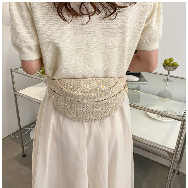 Straw Woven Women's Waist Bag Shoulder Crossbody Fanny Pack