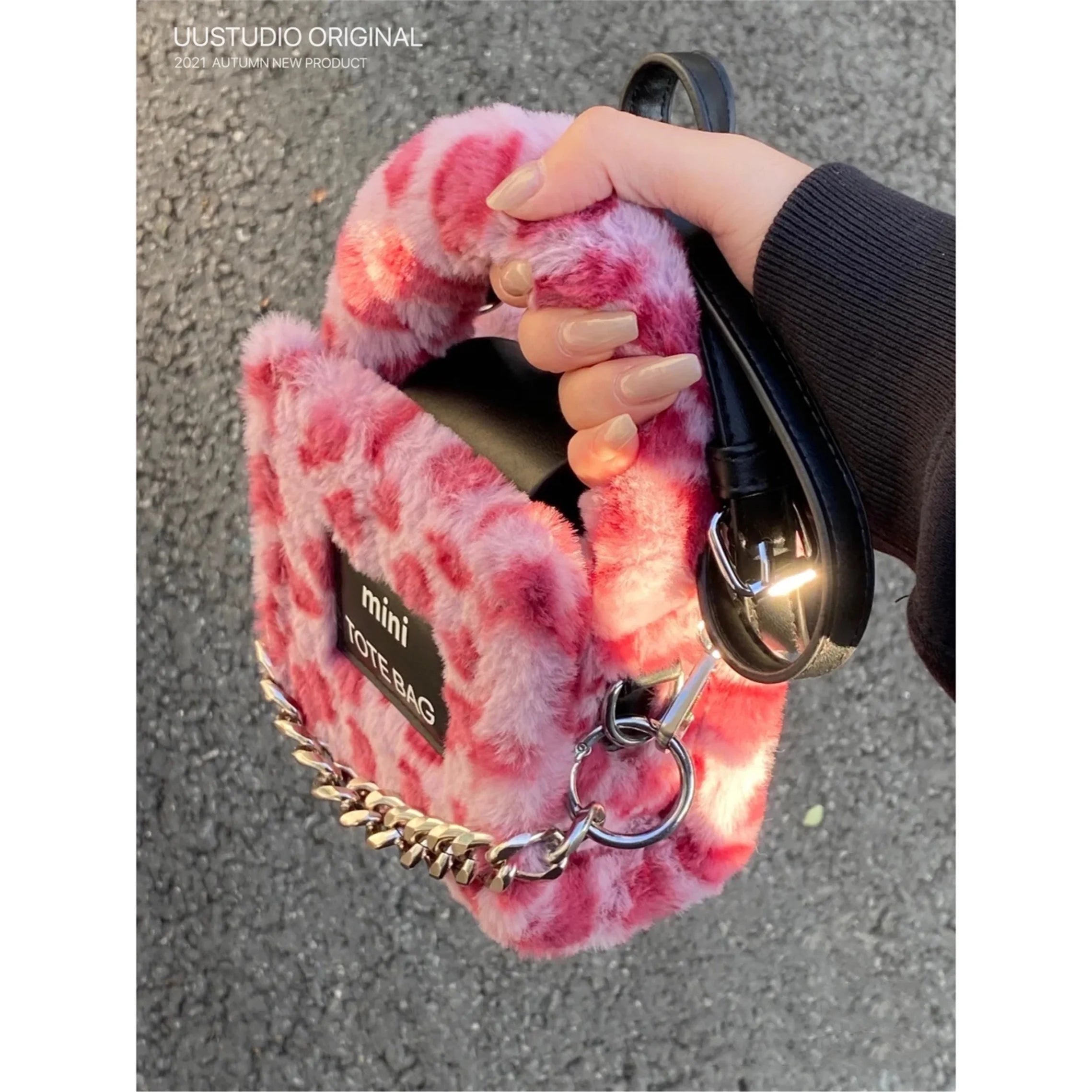 Women's Winter Satchels Handbags Faux Fur Leopard Shoulder Totes