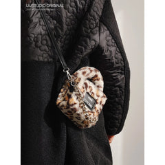 Women's Winter Satchels Handbags Faux Fur Leopard Shoulder Totes
