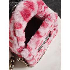 Women's Winter Satchels Handbags Faux Fur Leopard Shoulder Totes