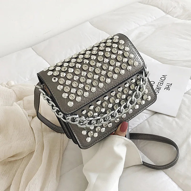 Women's Diamond Shoulder Bag PU Leather Small Square Bag
