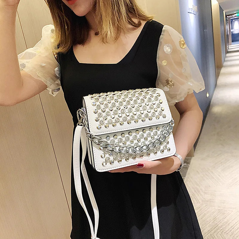 Women's Diamond Shoulder Bag PU Leather Small Square Bag