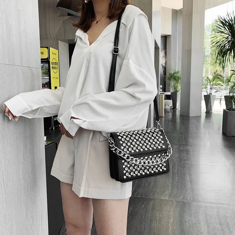 Women's Diamond Shoulder Bag PU Leather Small Square Bag