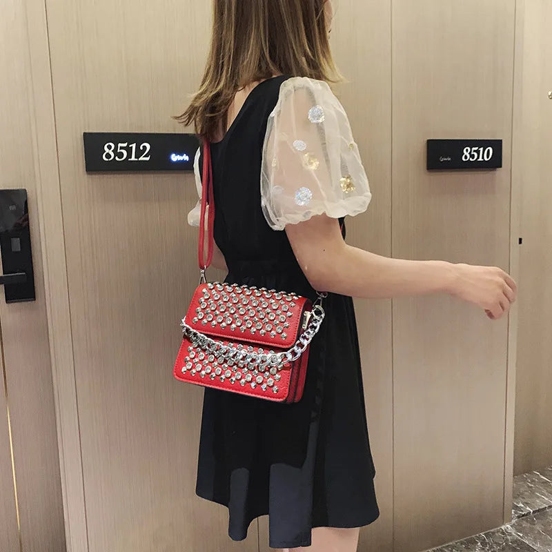 Women's Diamond Shoulder Bag PU Leather Small Square Bag