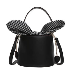 Women's PU Leather Shoulder Bag Soft Checkered Bucket Female Bag