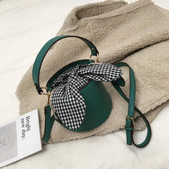 Women's PU Leather Shoulder Bag Soft Checkered Bucket Female Bag