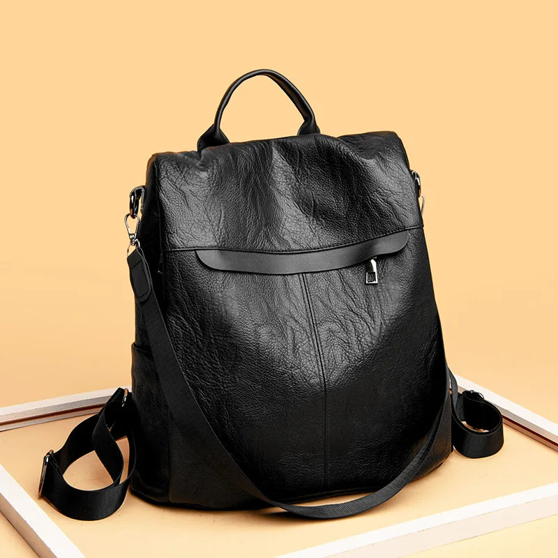 Women's Large PU Leather Backpack for Travel and School