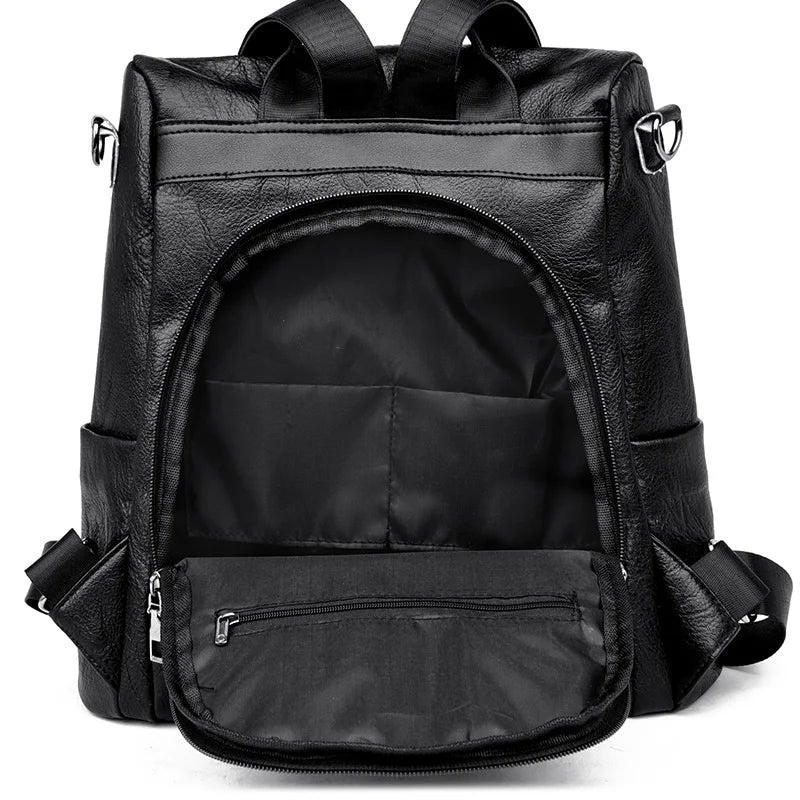 Women's Large PU Leather Backpack for Travel and School
