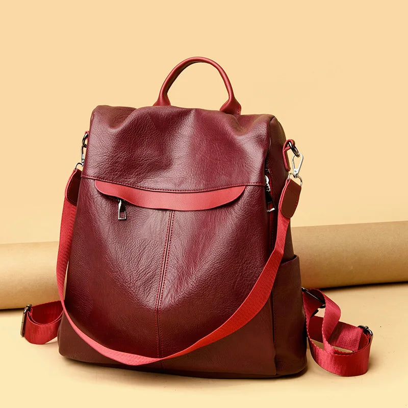 Women's Large PU Leather Backpack for Travel and School