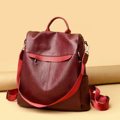 Women's Large PU Leather Backpack for Travel and School