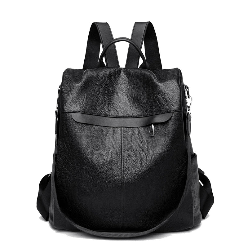 Women's Large PU Leather Backpack for Travel and School