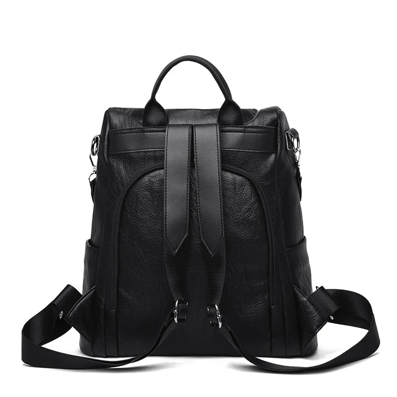 Women's Large PU Leather Backpack for Travel and School