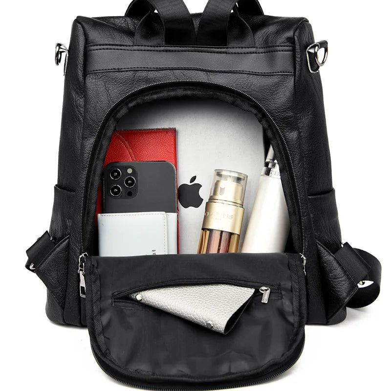 Women's Large PU Leather Backpack for Travel and School