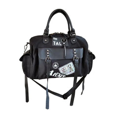 Nylon and Leather Women's Shoulder Bag with Rivet Design
