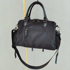 Nylon and Leather Women's Shoulder Bag with Rivet Design