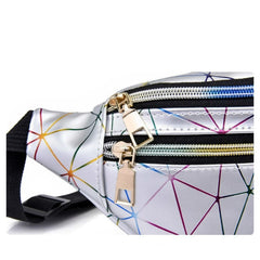 Women's Pink Silver Fanny Pack Geometric Waist Packs Phone Pouch