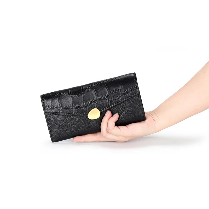 Women's Crocodile Pattern Leather Long Wallet - Large Capacity Hand Wallet