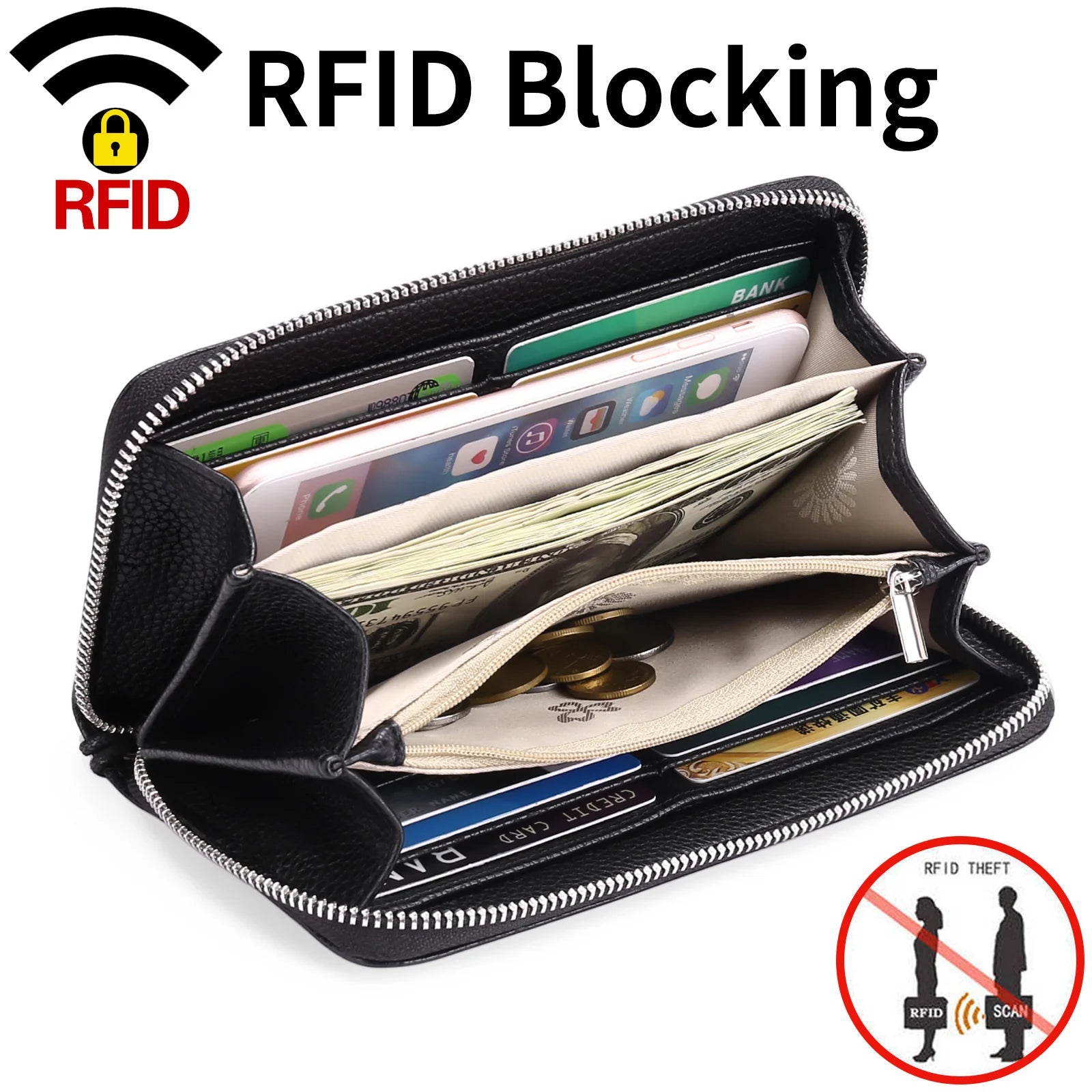 RFID Women's Long Wallet PU Handbag Large Capacity