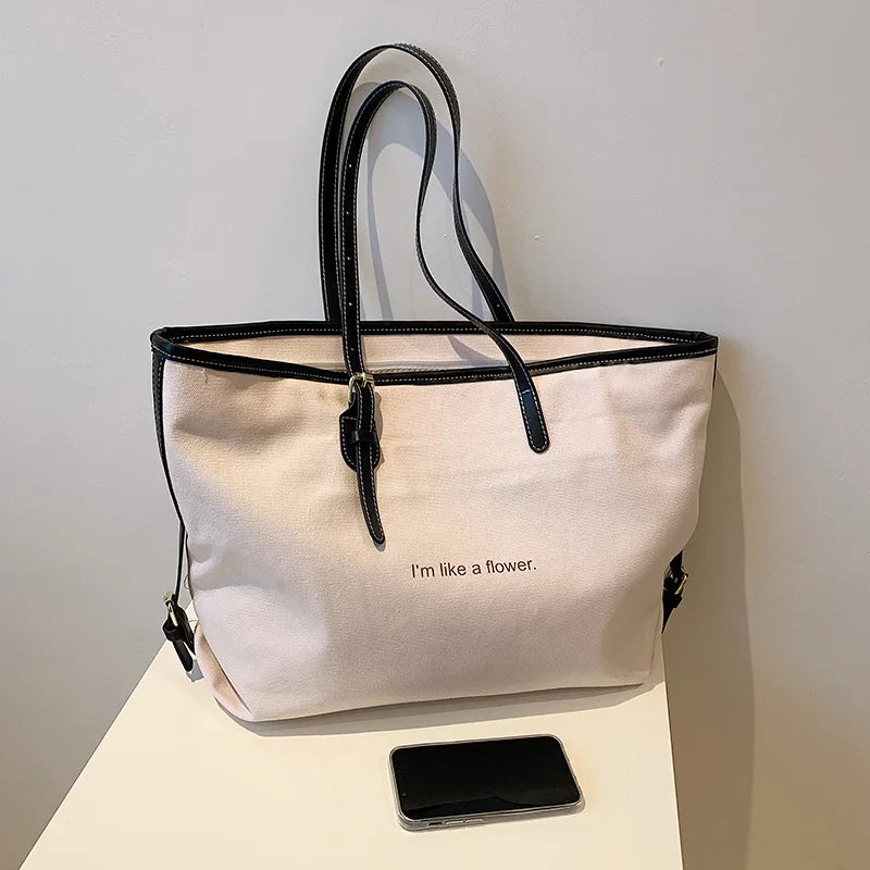 Canvas Women's Shoulder Bag Large Daily Shopping Zipper Bag