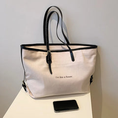 Canvas Women's Shoulder Bag Large Daily Shopping Zipper Bag