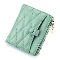 Women's Leather Short Wallet Diamond Lattice Purse Small Wallet