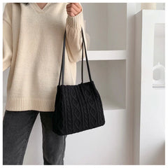 Striped Wool Knitted Women's Shoulder Bag Handbag Armpit Bag