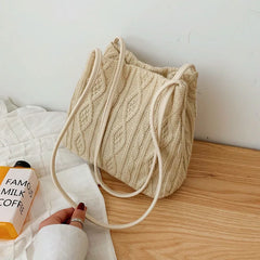 Striped Knitted Shoulder Bag Women's Handbag Bucket Tote Bags