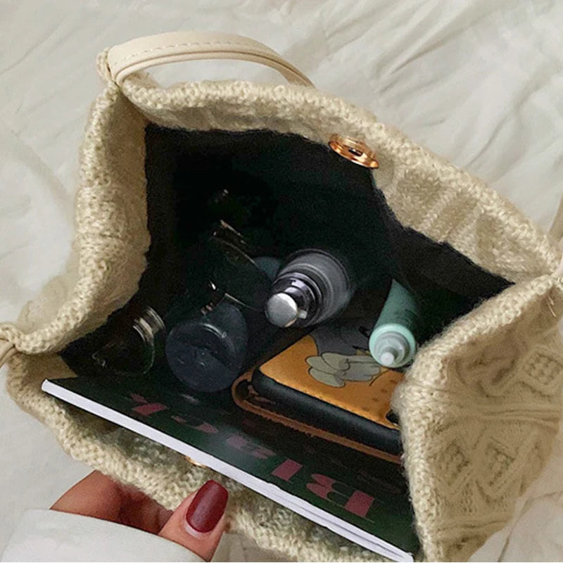 Striped Wool Knitted Women's Shoulder Bag Handbag Armpit Bag