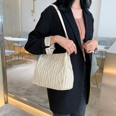 Striped Knitted Shoulder Bag Women's Handbag Bucket Tote Bags