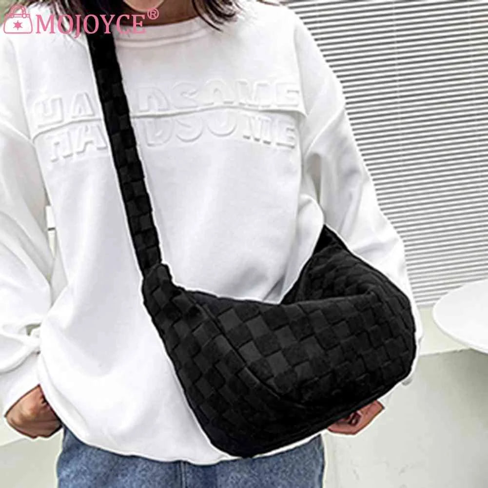 Woolen Cloth Large Capacity Handbag Plaid Tote Bag for Shopping Party