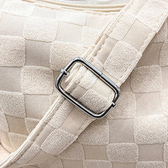 Plaid Woolen Tote Bag with Adjustable Strap