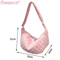 Woolen Cloth Large Capacity Handbag Plaid Tote Bag for Shopping Party