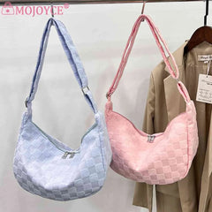 Woolen Cloth Large Capacity Handbag Plaid Tote Bag for Shopping Party