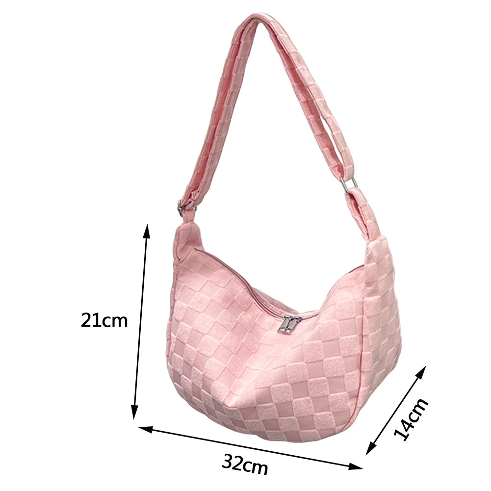 Plaid Woolen Tote Bag with Adjustable Strap
