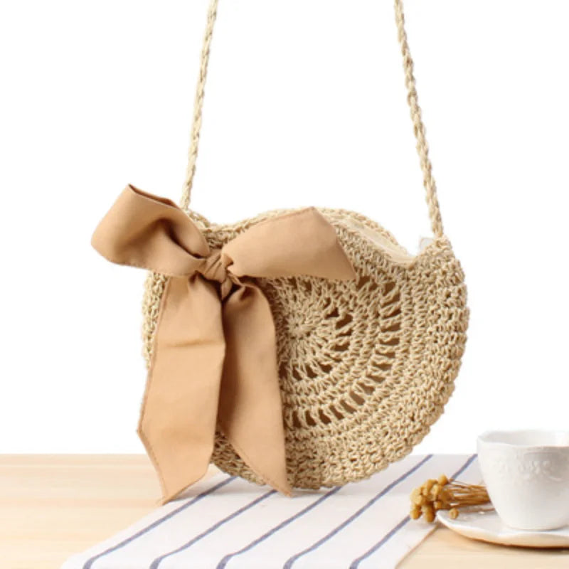 Women's Beach Bow Crossbody Bag Straw Crochet Bag