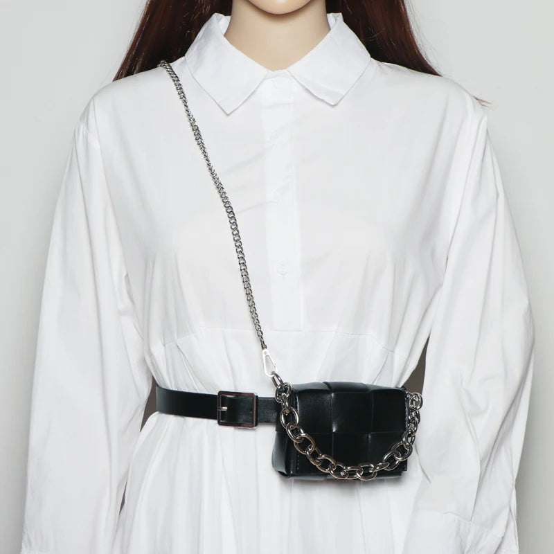 PU Leather Waist Pack for Women with Chain Shoulder Bag