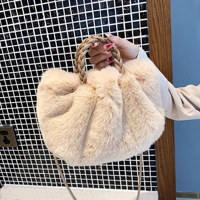 Faux Fur Tote Bag for Women - Winter Shoulder Side Handle Shopper
